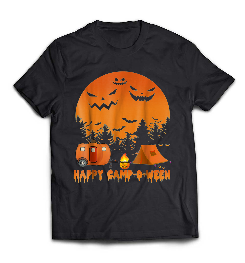 “Happy Camp-O-Ween” Funny Camping Halloween T-Shirt – The Perfect Tee for Spooky Campers